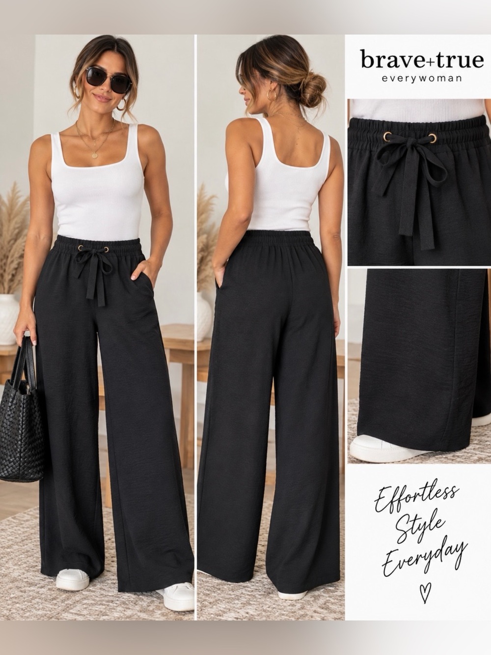 Brave + True Astrid Black Wide Leg Drawstring
Pants XS NWT